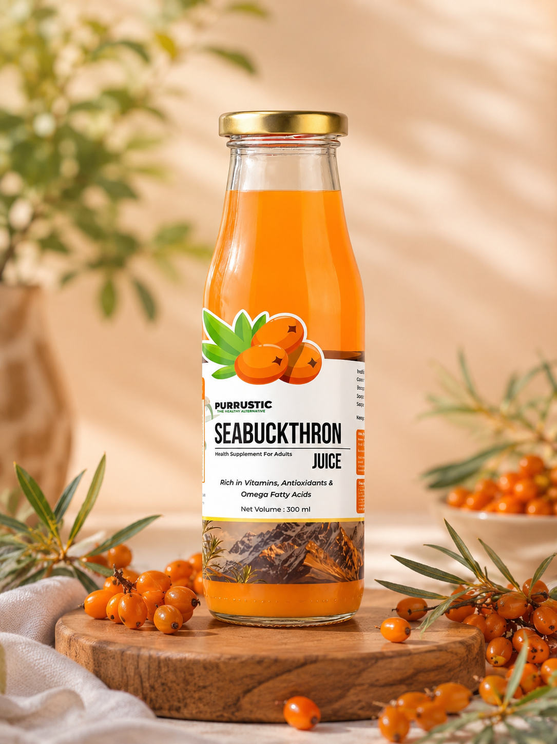 Himalayan Sea Buckthorn Pulp Concentrate 300ml | Cold-Pressed | Makes 50 Glasses | Natural Vitamin C, Omega 3 6 7 9, Antioxidants | Immunity, Skin Glow & Gut Health Support | Juice Seabuckthorn