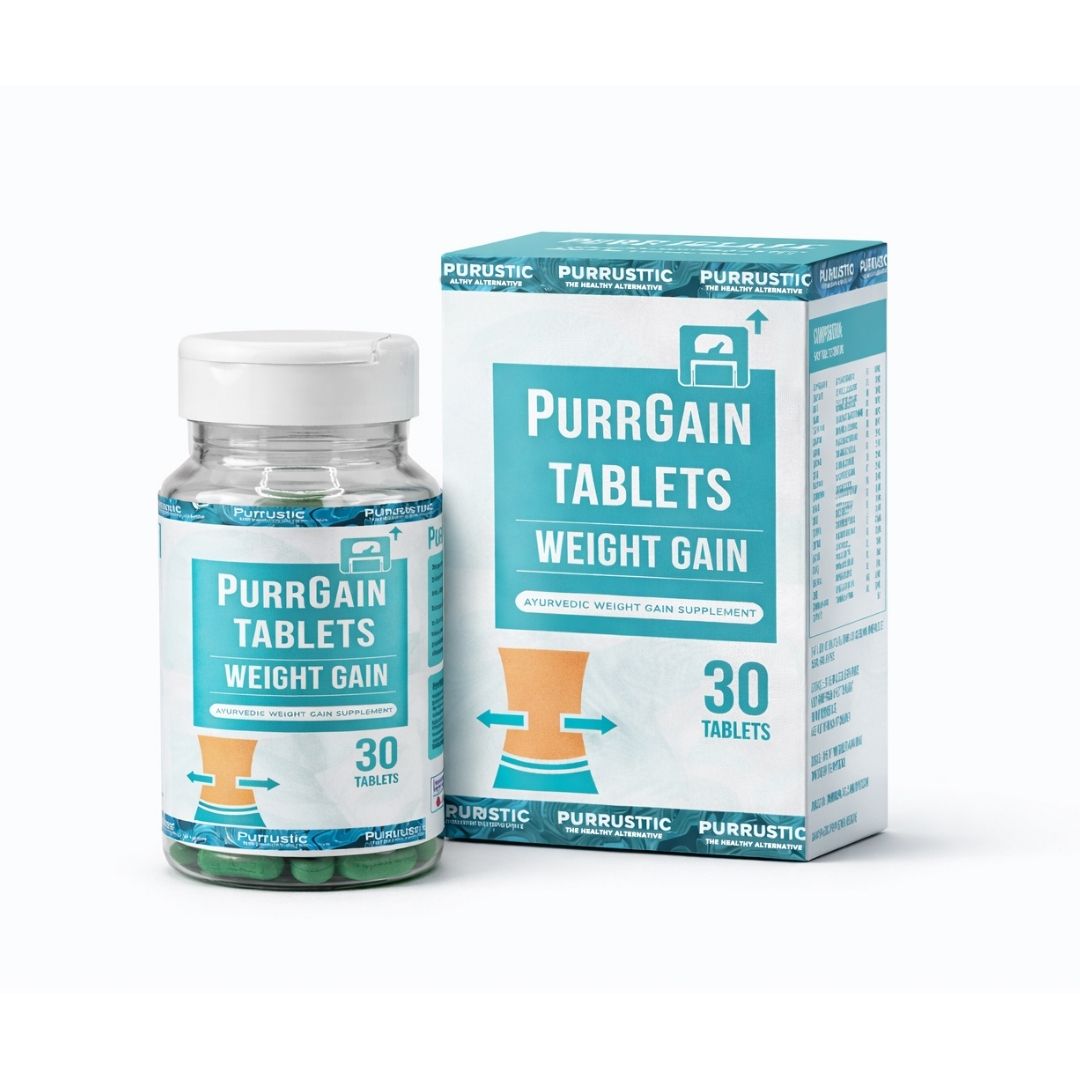 PURRGAIN TABLETS - Clinically Proven Ayurvedic Weight Gainer | Helps in Improving Appetite & Weight | 90 Tablets