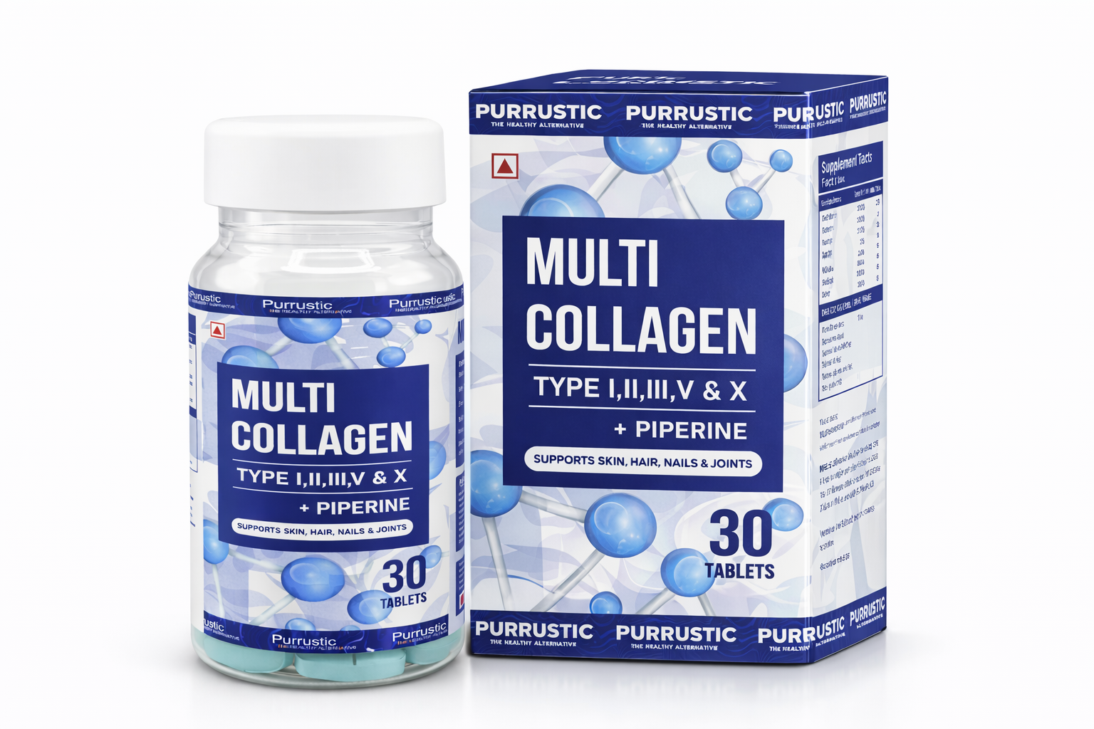Multi Collagen Supplement | 5 Types of Marine Collagen For Skin &amp; Hair | Skin Supplements For Glowing Skin - 30 Tablets