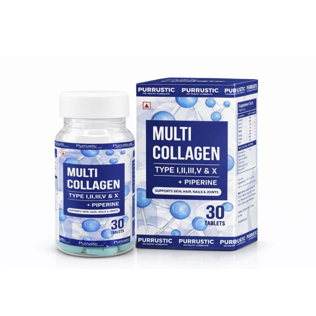Multi Collagen Supplement | 5 Types of Marine Collagen For Skin &amp; Hair | Skin Supplements For Glowing Skin - 30 Tablets