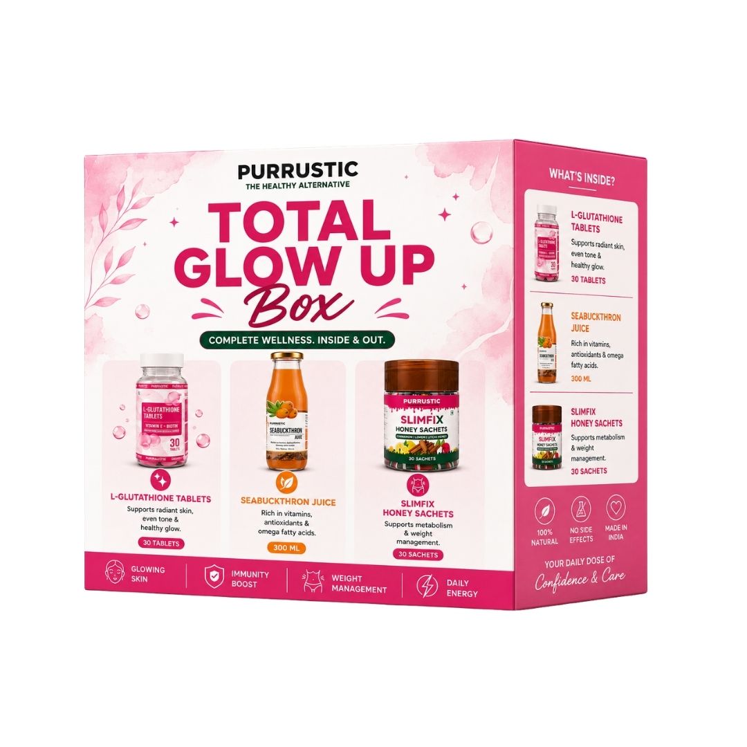 Total Glow Up Box | Glutathione Tablets, Sea Buckthorn Juice &amp; Slimfix Honey Sachets